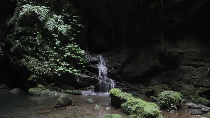 Mystical Forest Oasis - Shaded Twin Falls Inside a Giant Natural Rock Cave
