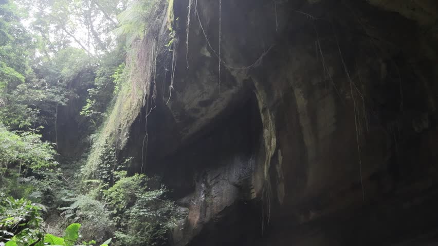 Mystical Forest Oasis - Shaded Twin Falls Inside a Giant Natural Rock Cave