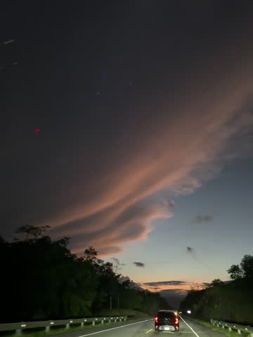 Night clouds road travel view