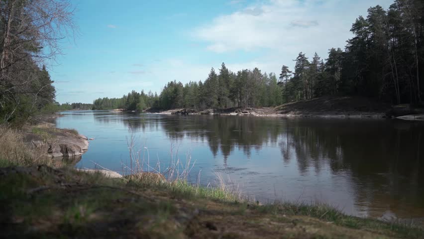 Riverside view along the Kymijoki River in Anjalankoski, Kouvola, Finland.