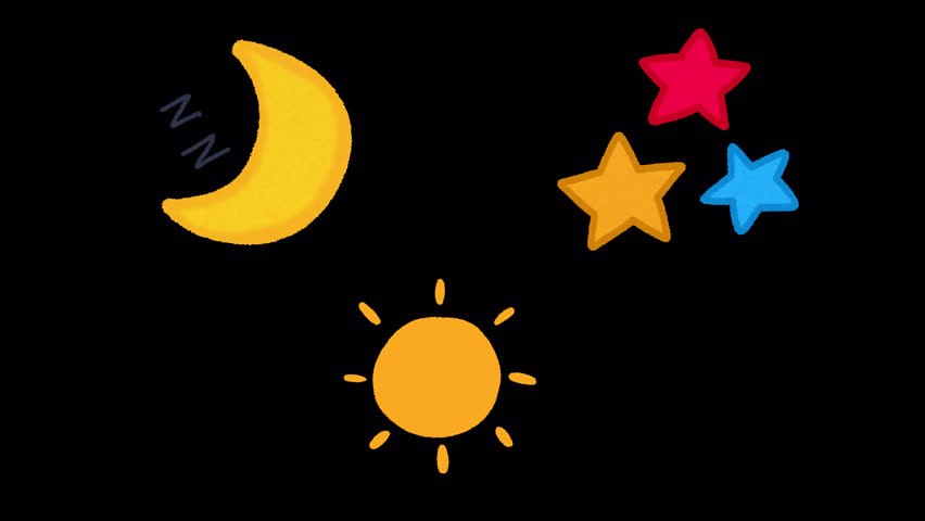 Hand Drawn Sun Moon and Colorful Stars Celestial Animation Asset