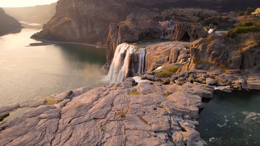 Aerial shot of the beautiful Shoshone Falls on the Snake River in Twin Falls Idaho