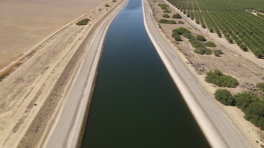 Aerial shot of one of the aqueducts running through California