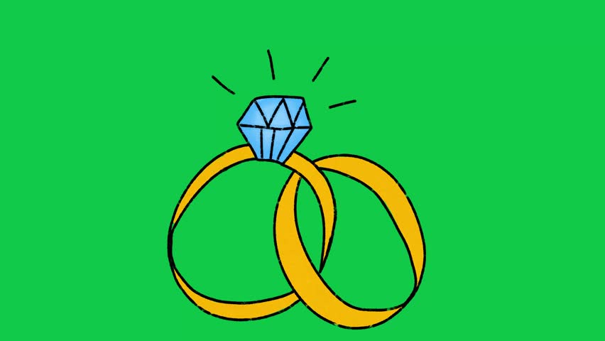 Hand Drawn Diamond Interlocking Wedding Rings Animation on Green Screen Overlay