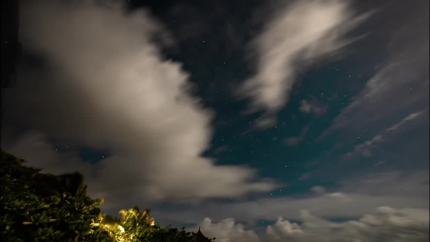 Timelapse of the Milky way core amazing view, galaxy background Night Sky Milky Way on Maldives. Gorgeous night landscape with bright Milky Way. Picturesque astrophotography with constellations.