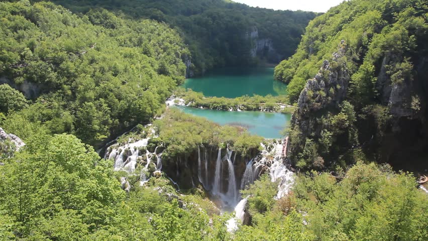 Lower lakes and Sastavci waterfall in Plitvice Lakes National Park, Croatia