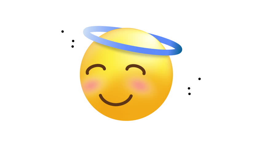 Cheerful angel emoji with a bright yellow halo, suitable for childrens illustrations, greeting cards, social media, and emoticon designs.	
