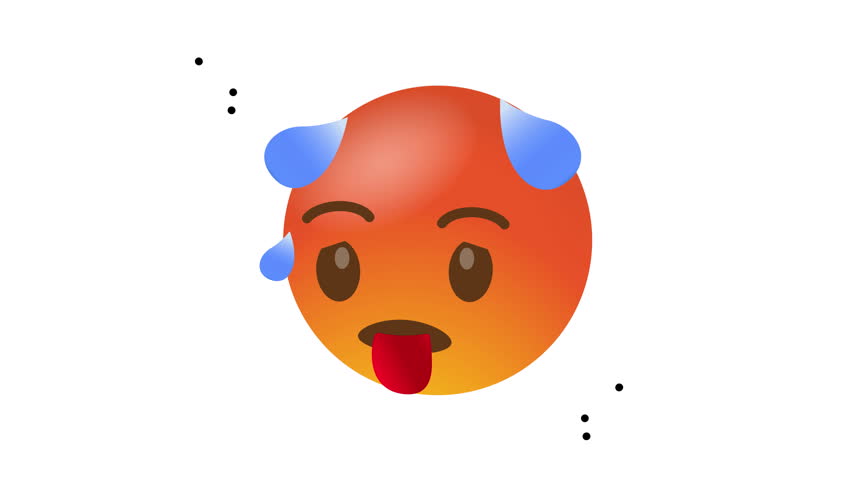 Emoji with sweaty face, blue drops, red tongue suitable for illustrating exhaustion, stress, heat, and struggle in various projects.	
