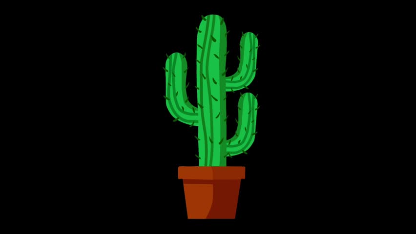 2D Animated Cactus with Potted Desert Plant Design for Mexican Theme