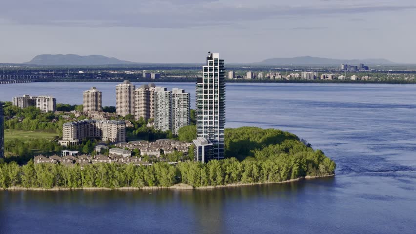 Aerial view of Verdun neighborhood near Ile de Soeur and Lachine Canal in Montreal, Quebec, Canada. g.