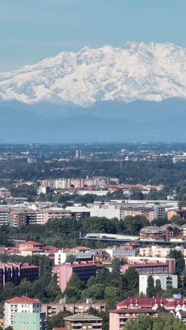 Aerial view of downtown skyscrapers in Milan Italy
