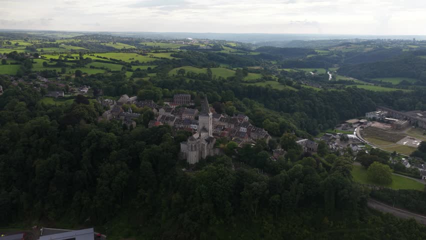 Beautiful aerial view showing the historic medieval village of limbourg in belgium, with its famous saint george