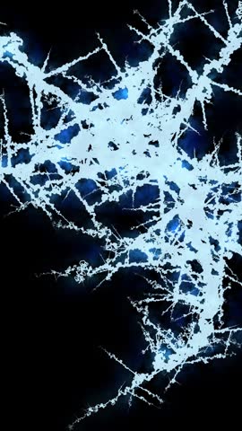 Animated abstract background featuring glowing blue ice crystals and frost patterns rapidly growing and spreading like frozen cracks across a dark black space.