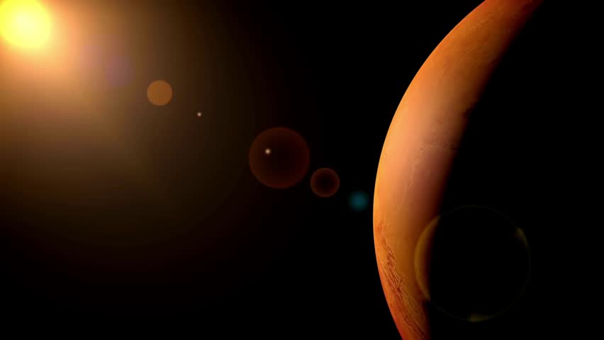 Spinning planet mars on dark Planet mars sun rise isolate on dark front view of Mars planet from space full 3d view of Mars 4k resolution