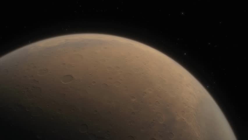 Spinning planet mars on dark Planet mars sun rise isolate on dark front view of Mars planet from space full 3d view of Mars 4k resolution