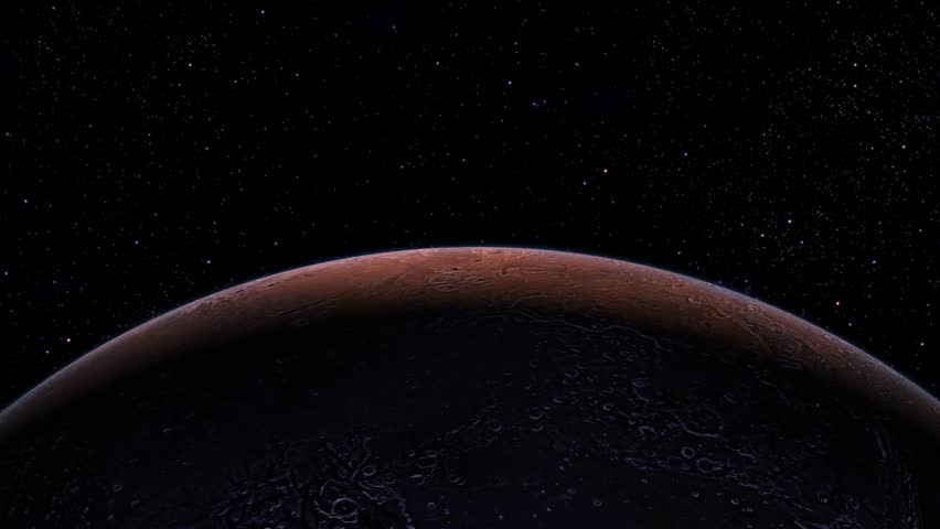 Mars flyby, starting on the daylight side and finishing on a silhouette of the planet full 3d view of Mars 4k resolution