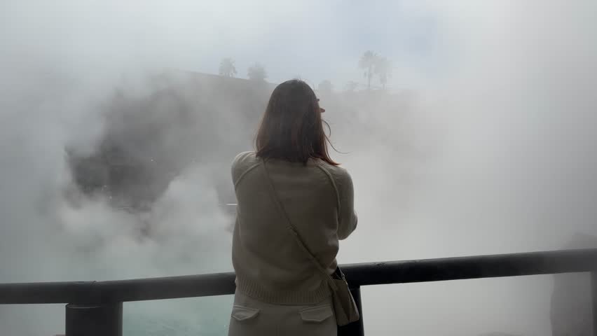 Woman Traveling in Beppu Umi Jigoku Hot Spring Japan