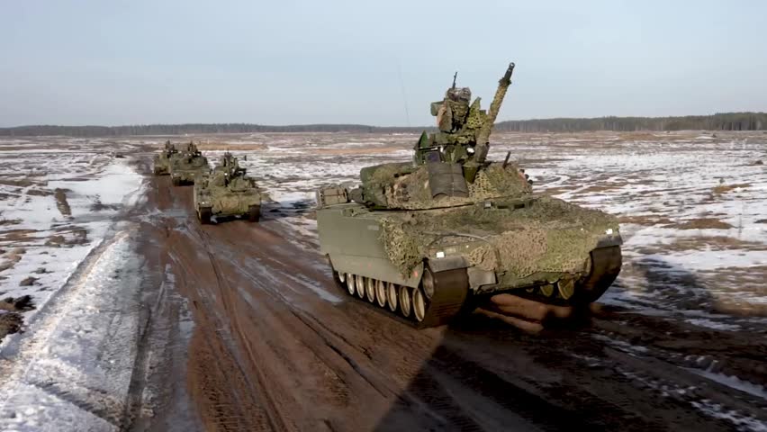 Main Battle Tank Operating In Snowy Battlefield Conditions.