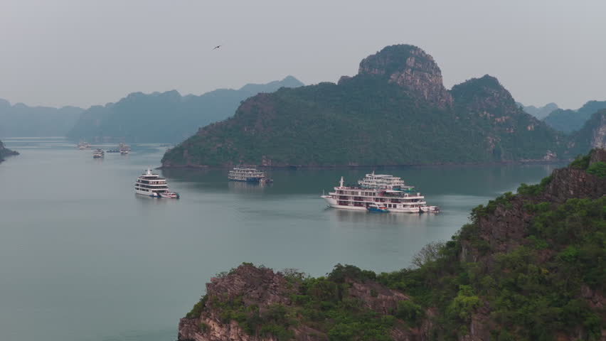 Ships And Boats In Ha Long Bay, Vietnam - Drone Shot