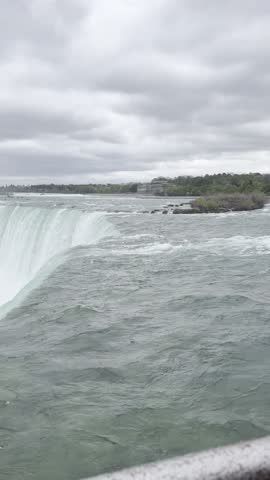 Niagara Falls, Canada Side, Pan as the Water rushes over the falls