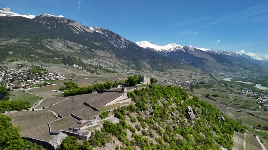 Château de Ravire on a promontory overlooking the town of Sierre in the Canton of Valais Switzerland