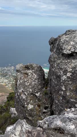 Pan left View from Table Mountain in Cape Town, South Africa.
