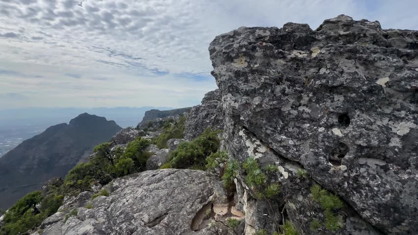 Pan left panoramic view from Table Mountain. Cape Town, South Africa.