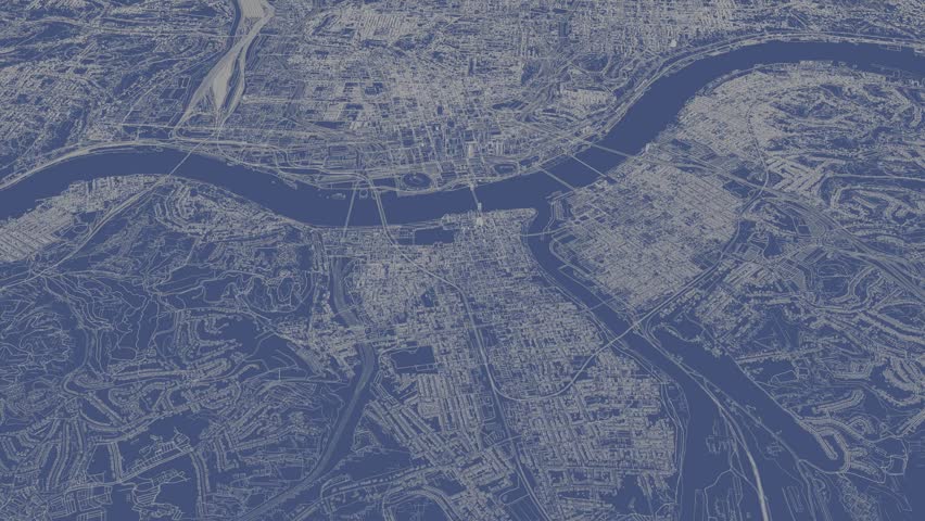 3D looped animation of city - Cincinnati Ohio, USA