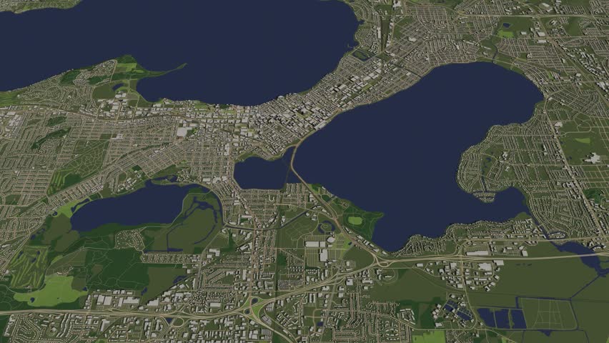 3D looped animation of city - Madison Wisconsin, USA