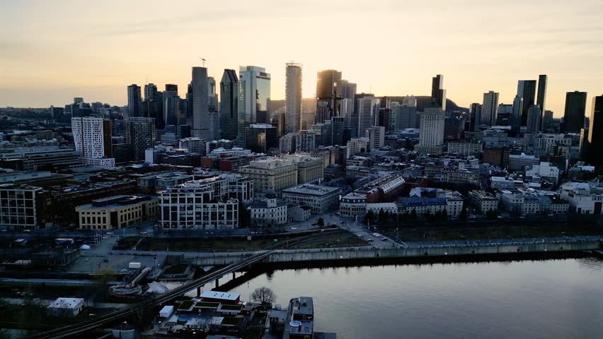 Montreal evening skyline with illuminated streets in Old Port district. g.