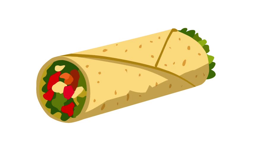 2D Animated Burrito Wrap Sandwich with Fresh Vegetables for Fast Food Theme