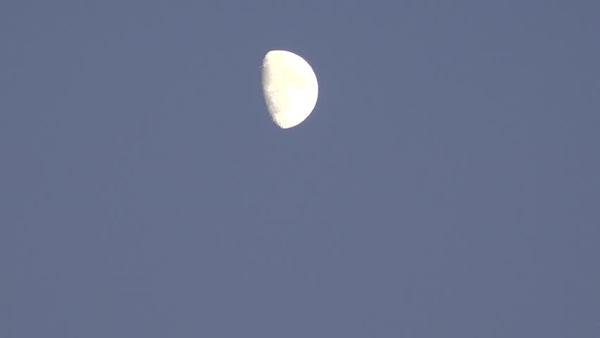 Moon Rises in Crepuscular Sky, Half Moon in Dusk Light View, Evening Background