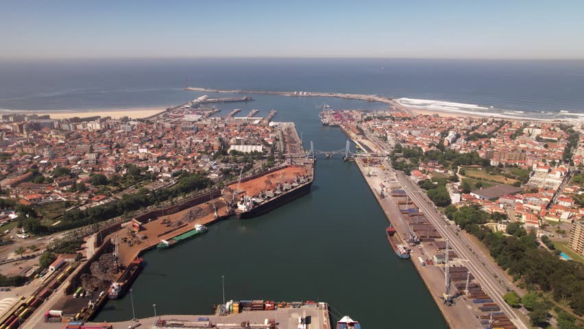 Aerial View City Port of Leixões, Matosinhos. Porto, Portugal