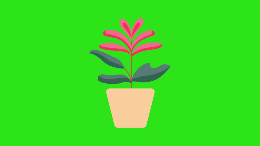 Pink flower with green leaves in a beige pot illustration on a bright vivid neon background, suitable for digital designs.	
