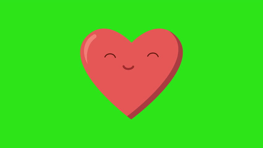 Happy red heart icon on a bright green background, a cute and simple vector graphic suitable for various design projects.	