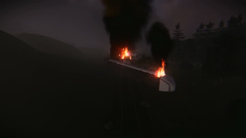 Aerial view of a large train derailment. Train cars on fire. Train crash.
