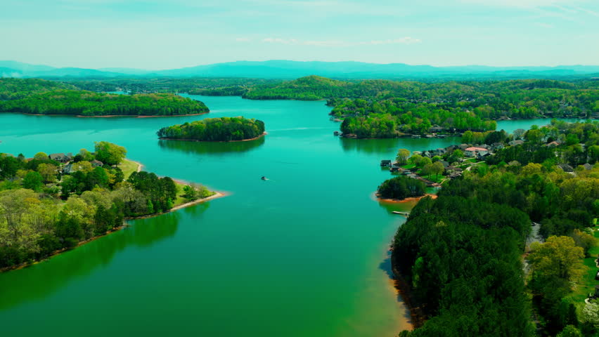 Aerial view over a lake in Louisville, Blount County, Tennessee, USA