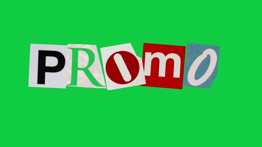 Promo graphic paper cut Stop Motion, magazine collage, ransom note style text on green screen