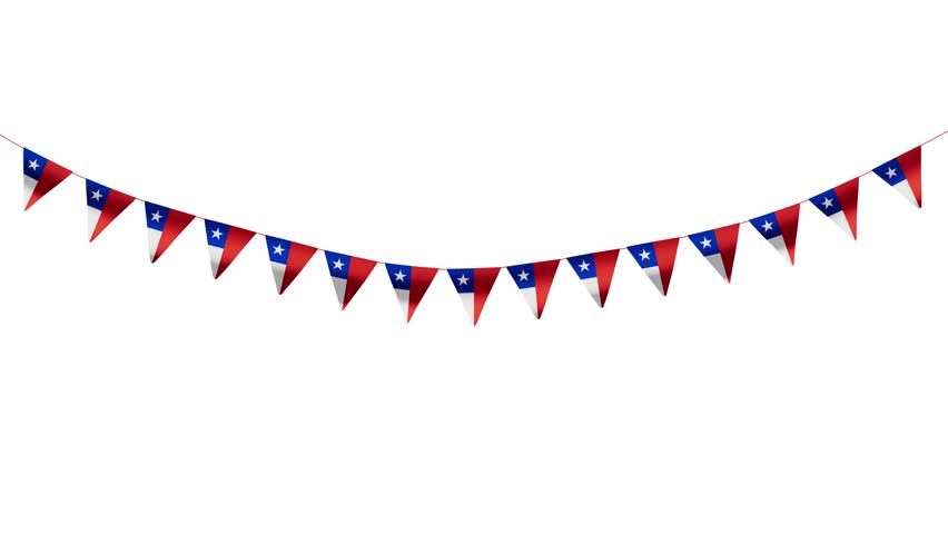 Chilean flags waving isolated on white background, September 18th celebration, Chile banderin