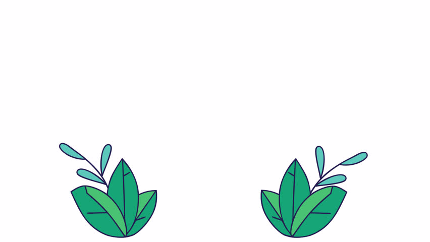 Flat leaf decor elements, Animated green leaf icons, alpha channel, Cartoon