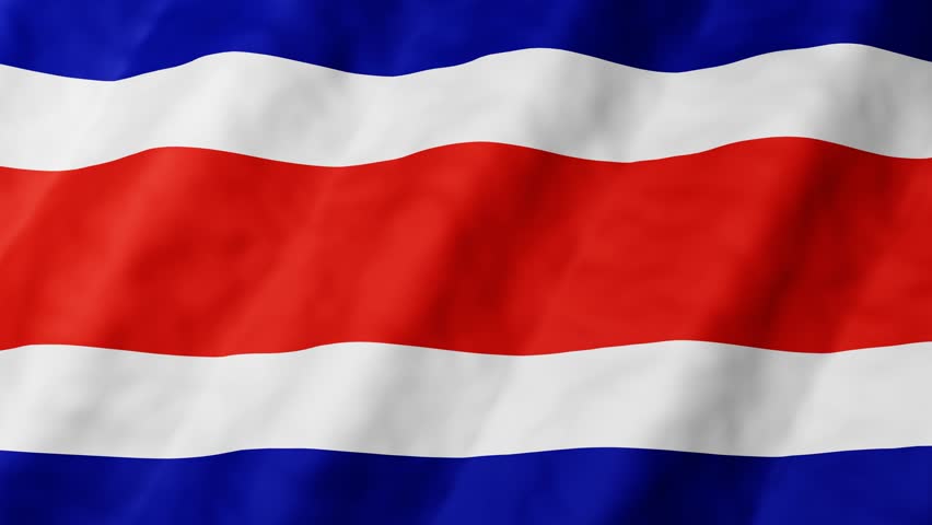 Costa Rica Flag 3d animation waves gently in soft breeze. Bold stripes of blue, white, red flow gracefully. Colorful 4k motion graphics. Perfect for presentations, independence day, cultural projects