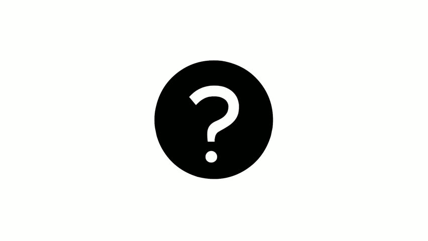 Minimal flat graphic animation of a black question mark symbol, essential for FAQ sections and online tutorials.