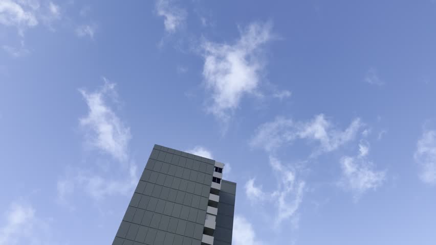 High-rise buildings (apartments) and a blue sky with white clouds. Honolulu, Oahu, Hawaii.