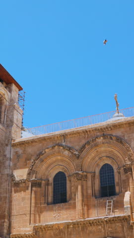 vertical shot. Church of the Holy Sepulchre in Jerusalem. Jerusalem sightseeing tour. Travel to Israel.