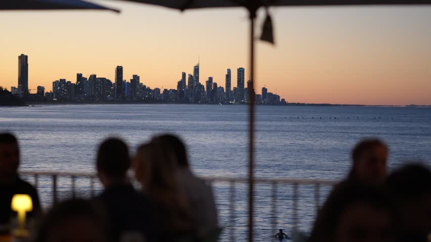 4K Golden Hour Sunset over Burleigh Pavilion, Gold Coast Australia