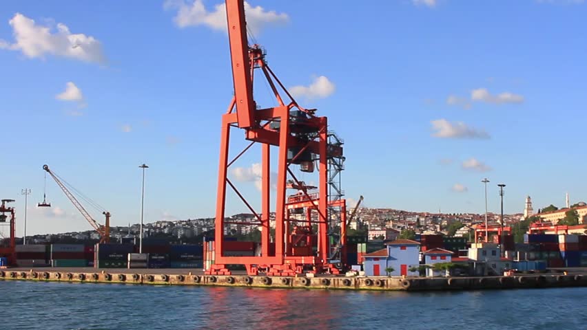 Ship to shore gantry crane in port.