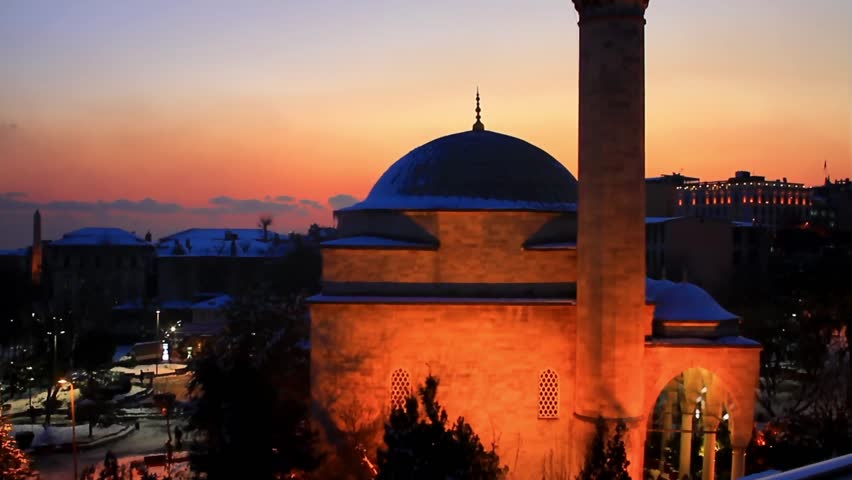 Firuzaga Mosque at Divan Yolu Street, Sultanahmet, Istanbul. HD Tilt Video
