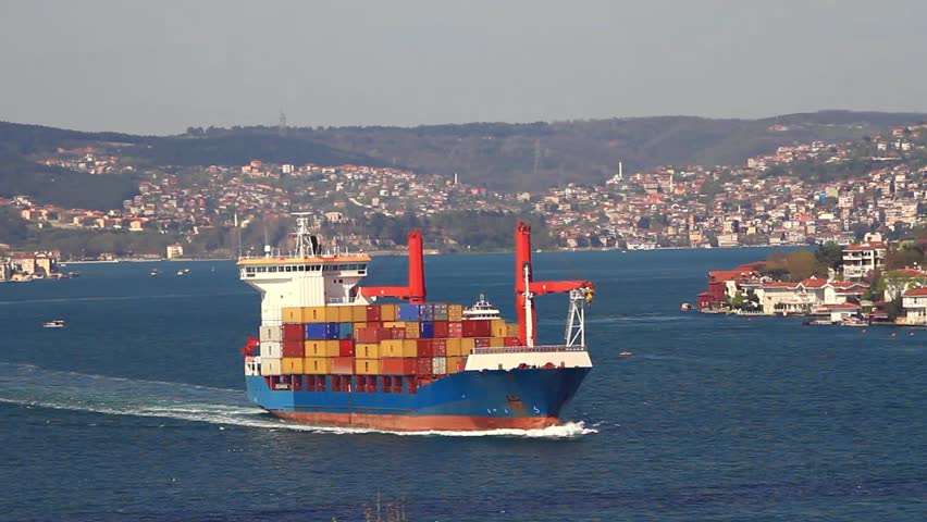 Cargo Container ship at Straits Bosporus Sea.