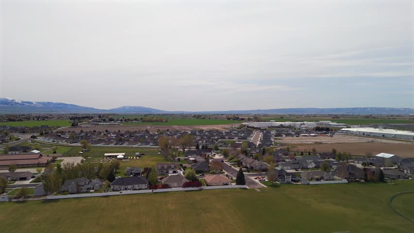 Spring Panorama of Burley Idaho Neighborhood and Farmland