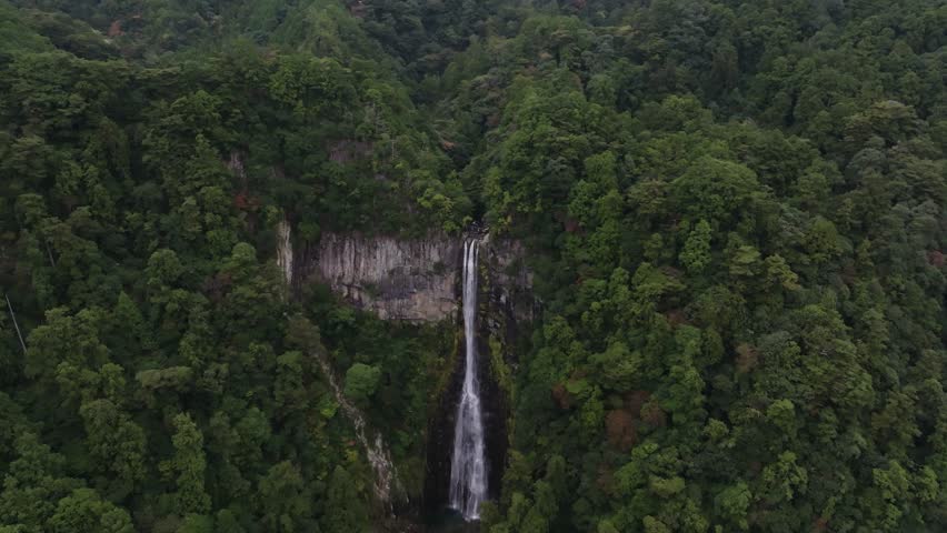 Aerial View of Nachi Waterfall with Seiganto-ji Pagoda in Wakayama, Japan